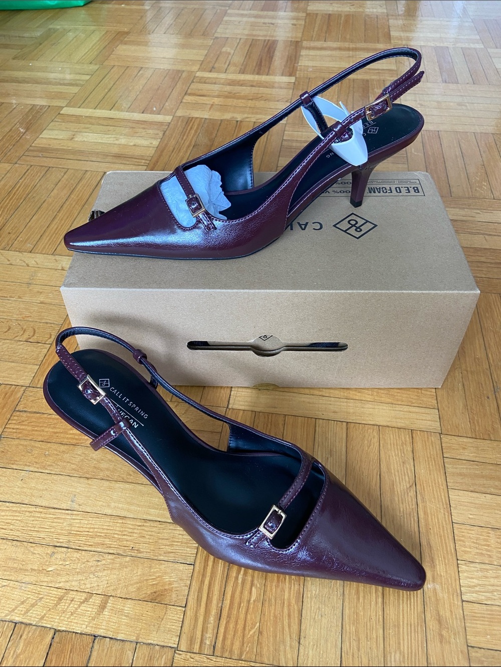 NIB Call it Spring - DARLINGG - Burgundy Pointed Slingback Heels 7
